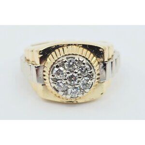 14K Solid Two Tone Multi Color Gold Designer Rolex Style Diamond Ring Size 12.50